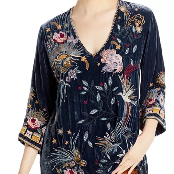 Johnny Was heavily embroidered Selah Velvet Kimono Sleeve Top In Jasper NWT RARE - Picture 3 of 16